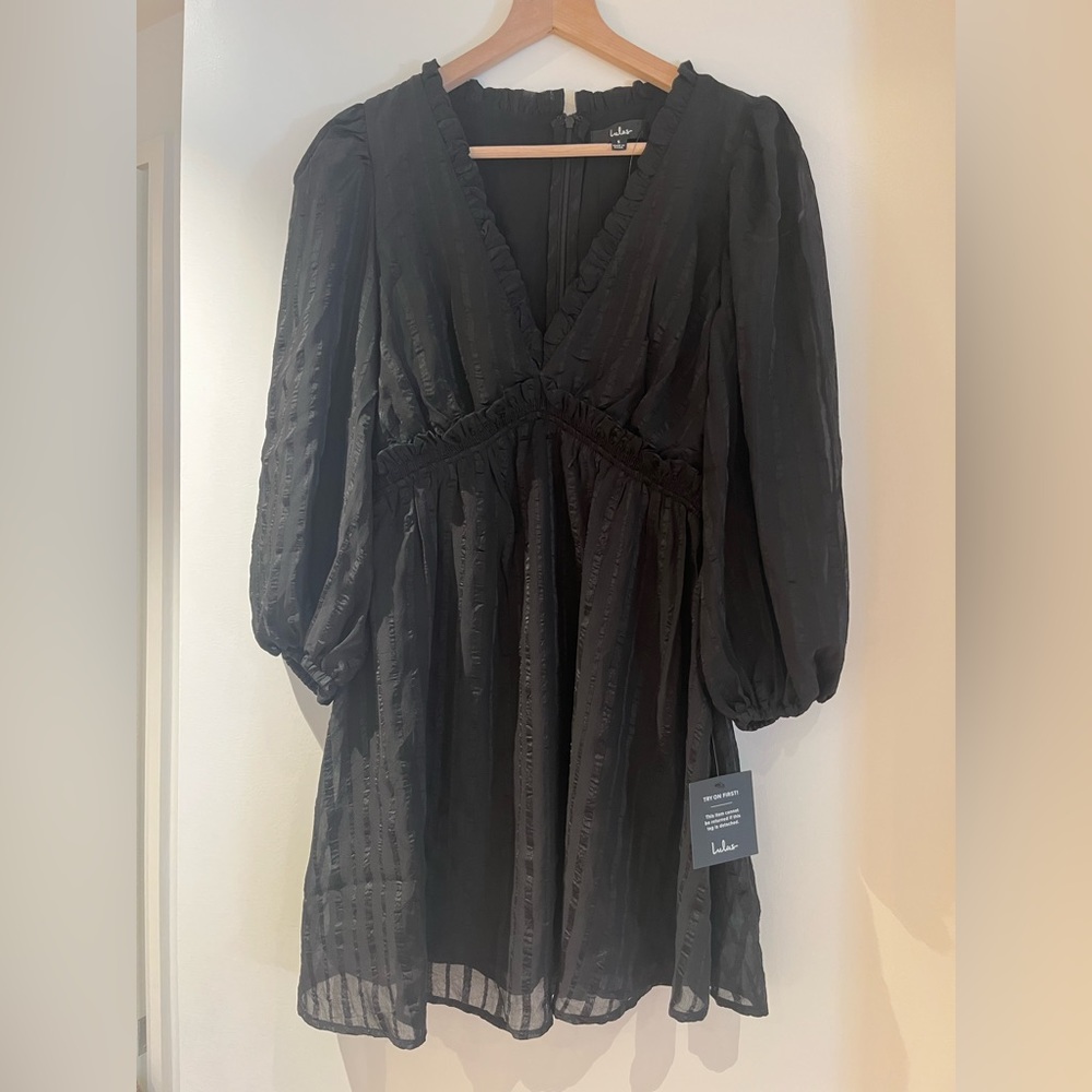 NWT Lulus stripe balloon sleeve mini dress - long sleeve lightweight A-line - Picture 6 of 14